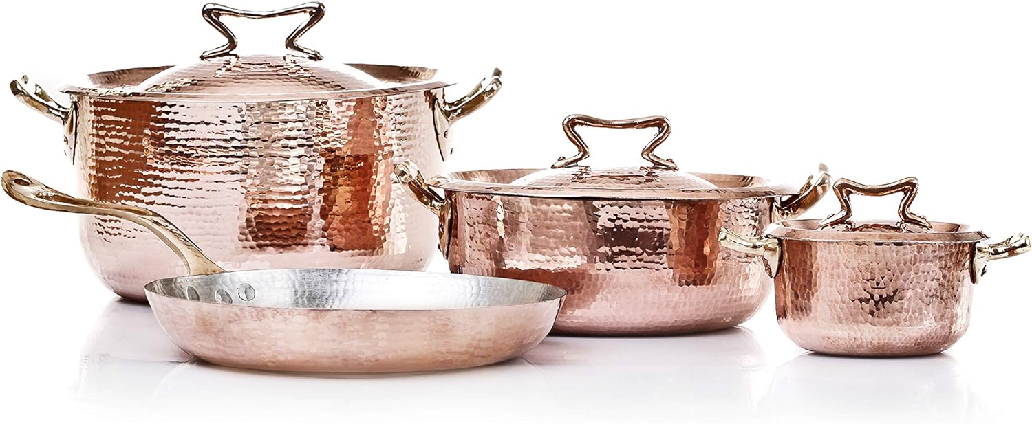 Amoretti Brothers Hammered Copper Cookware 7-pcs Set with Standard Lid